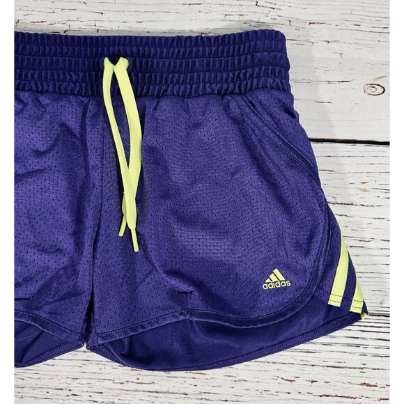 Adidas Mesh Running Shorts Wide Waist Training Purple Neon Green Size Medium - Picture 4 of 11
